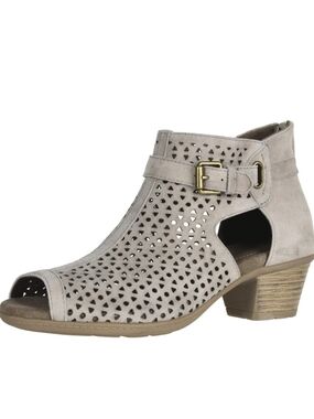 Earth Taupe Cutout Suede Peep-Toe Ankle Boot with Buckle